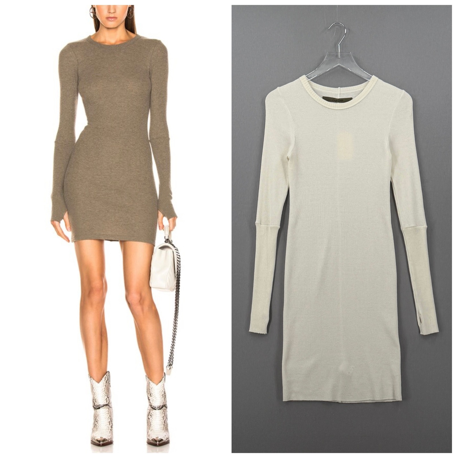Enza Costa Cashmere Thermal Cuffed Mini Dress Womens Medium Cream Crew New